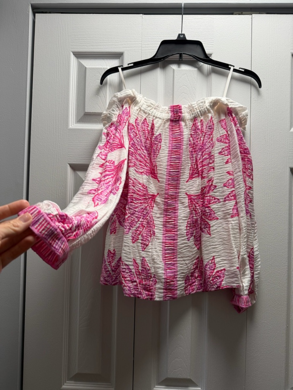 Lilly Pulitzer White and Bright Pink Floral Off-eShoulder